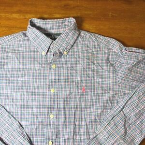 Ralph Lauren Classic Fit Mens Plaid Button Down Long Sleeve Shirt Pink Blue Sz L